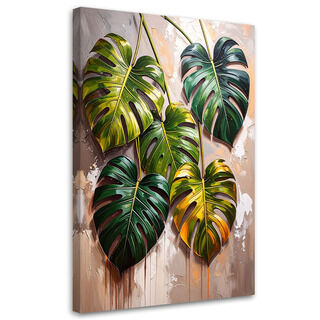 Lerretsbilde, Monstera-blader på malt bakgrunn