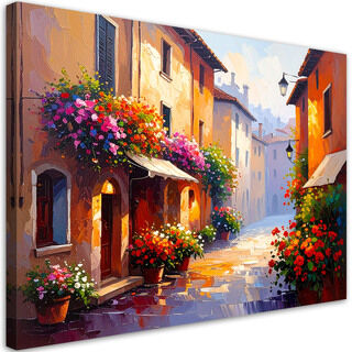 Lerretsbilde, Italienske gater blomster hus