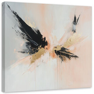 Lerretsbilde, Moderne abstrakt svart gull beige sprut