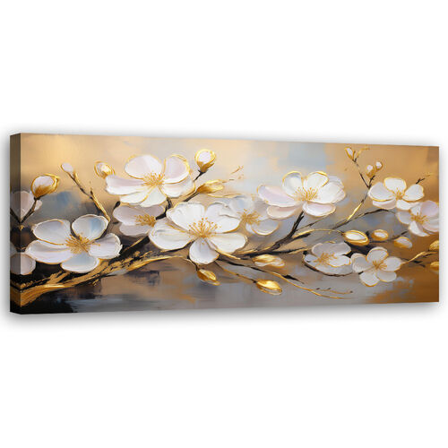 Lerretsbilde, Moderne hvite blomster planter kvist. - (150x50)