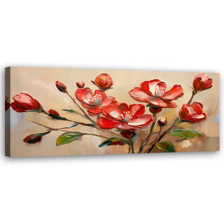 Lerretsbilde, Røde blomstrende blomster planter - (150x50)