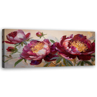Lerretsbilde, Peoner Blomster Rød Natur - (90x30)