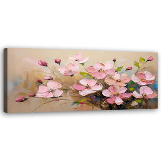 Lerretsbilde, Pulverrosa blomster malte planter - (90x30)