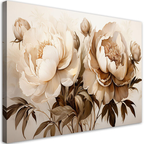 Lerretsbilde, Peoner Peoner Blomster i beige - (120x80)