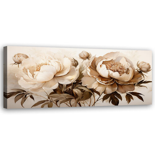 Lerretsbilde, Peoner Peoner Blomster i beige - (150x50)