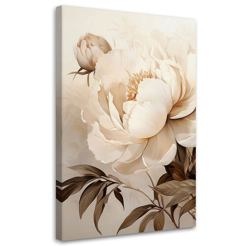 Lerretsbilde, Peoner Peoner Blomster i beige - (40x60)