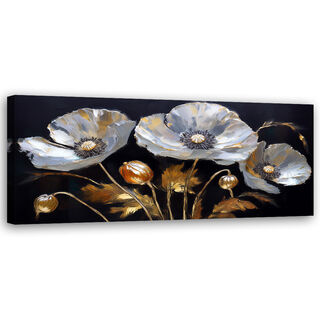 Lerretsbilde, Valmuer Blomster Glamour Sølv - (120x40)