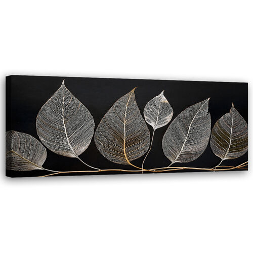 Lerretsbilde, Minimalisme Bladkvist Glamour Sølv - (120x40)