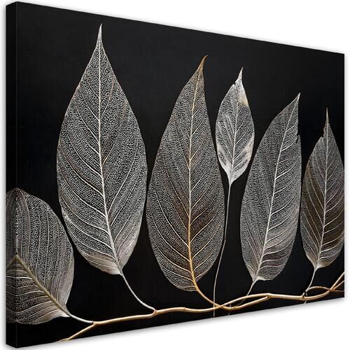 Lerretsbilde, Minimalisme Bladkvist Glamour Sølv - (120x80)