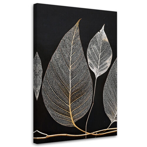 Lerretsbilde, Minimalisme Bladkvist Glamour Sølv - (40x60)