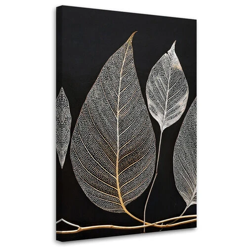 Lerretsbilde, Minimalisme Bladkvist Glamour Sølv - (60x90)