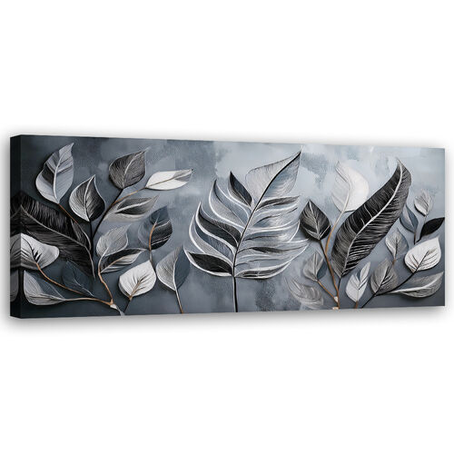 Lerretsbilde, Minimalisme Sølvblader Natur Botanikk - (150x50)