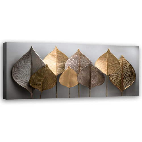 Lerretsbilde, Minimalisme Gold Leafs Abstrakt - (150x50)