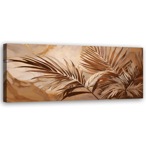 Lerretsbilde, Palmeblader Sepia gullmarmor - (120x40)
