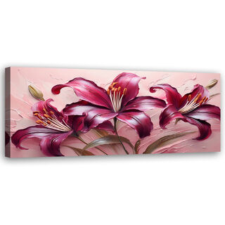Lerretsbilde, Pastellrøde liljeblomster - (150x50)