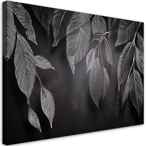 Lerretsbilde, Minimalisme etterlater planter svart og hvitt - (90x60)