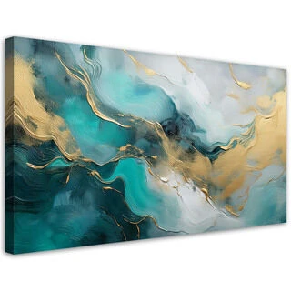 Lerretsbilde, Marmor Abstraksjon Glamour Gull Turkis - (100x50)