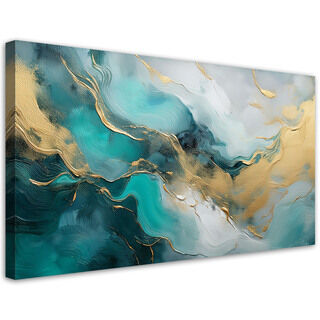 Lerretsbilde, Marmor Abstraksjon Glamour Gull Turkis - (80x40)