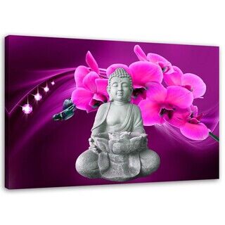 Lerretsbilde, Buddha med rosa orkide