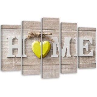 Lerretsbilde 5 deler, Inskripsjon Home Heart Wood