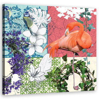 Lerretsbilde, Collage med flamingoer og fugler