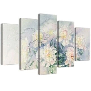 Lerretsbilde 5 deler, Bouquet Flowers White