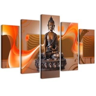 Lerretsbilde 5 deler, Brun Buddha