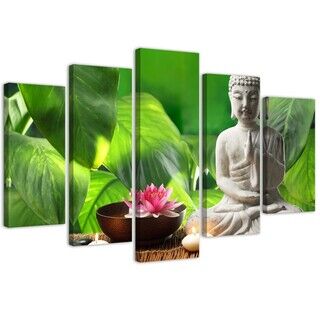 Lerretsbilde 5 deler, Buddha blader blomster