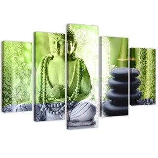 Lerretsbilde 5 deler, Buddha Stones Green