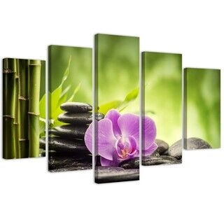 Lerretsbilde 5 deler, Orchid Zen Stones