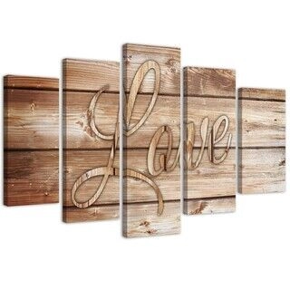 Lerretsbilde 5 deler, Love Wood Vintage Brown