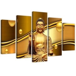 Lerretsbilde 5 deler, Buddha Golden Feng Shui