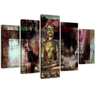 Lerretsbilde 5 deler, Buddha Golden Abstraction