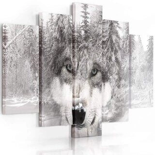 Lerretsbilde 5 deler, Wolf Forest Animal Grey