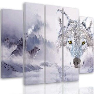 Lerretsbilde 5 deler, Wolf Fog Forest Grey