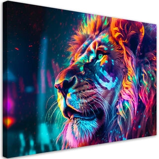 Lerretsbilde, Neon Animal Lion Ai