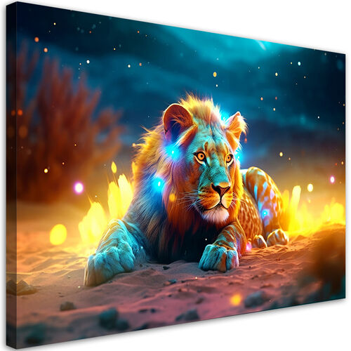 Lerretsbilde, Neon Lion Abstrakt natur