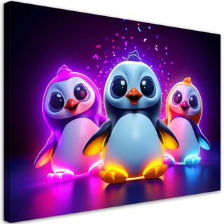 Lerretsbilde, Neon Penguins Cartoon