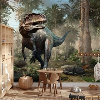Fototapet Realistisk Dinosaur Og Palmetrær