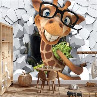 Fototapet Leende Giraff Med Briller