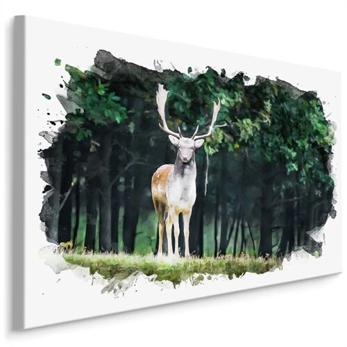 Lerret En Hjort I Skogen Malt Med Akvarell