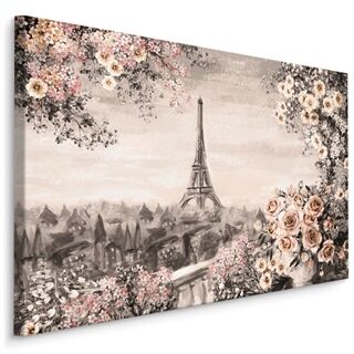 Lerret En Blomstrende Terrasse Med Utsikt Over Eiffeltårnet