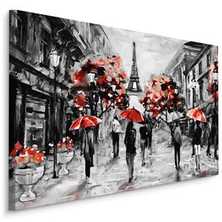 Lerret Folk Med Røde Paraplyer I Paris
