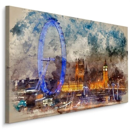 Lerret Panorama Over London Malt Med Akvareller