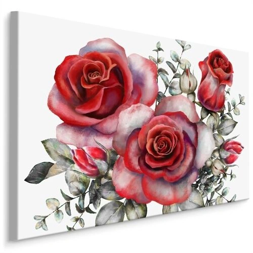 Lerret Røde Roser Malt Med Akvarell
