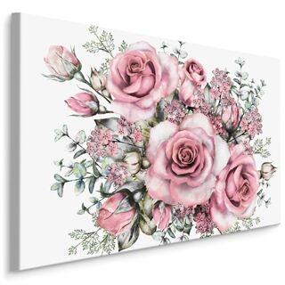 Lerret Blomster Og Roseknopper Malt I Akvarell