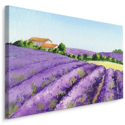 Lerret Lavendelfelt Malt Med Akvarell