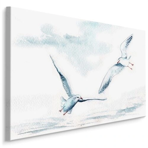 Lerret Hvite Fugler Med Malt Akvarell