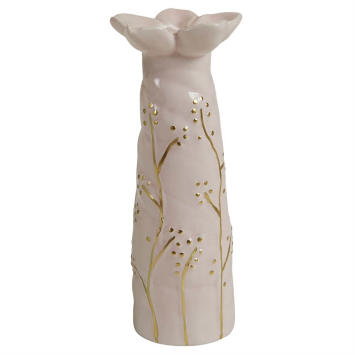 Vase blomst Rosa/Gull H: 12 cm