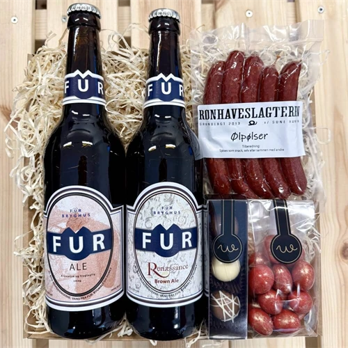 Gavekurv med 2 Fur-øl Classic, Pilsner og lakris 
